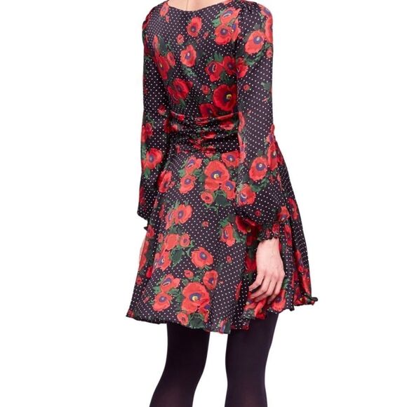 FREE PEOPLE Red Poppy Polka Dot Long Sleeve Smocked Keyhole Mini Dress NWT! - Picture 5 of 9